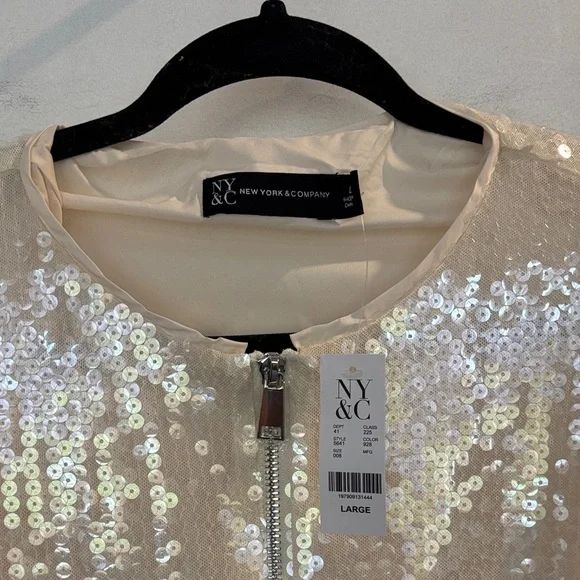 NY & Co. Sequin Bomber Jacket in Cream - Picture 2 of 4